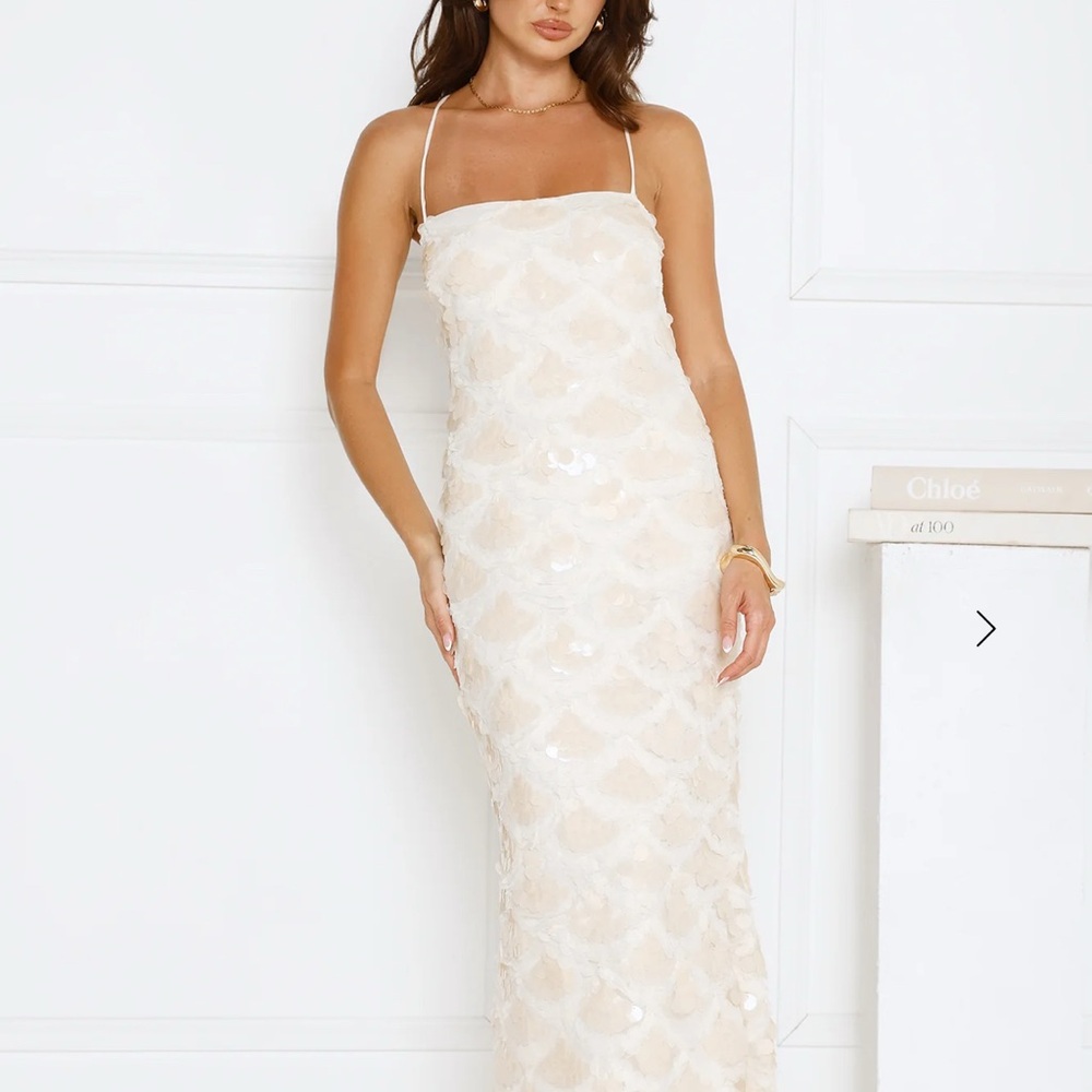 Hello Molly Cream Embellished Sheath Dress for Weddings / Resortwear